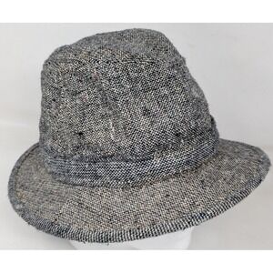 Vintage Totes Men's Large Fedora Hat Gray Tweed Rain Resistant Wool Made in USA